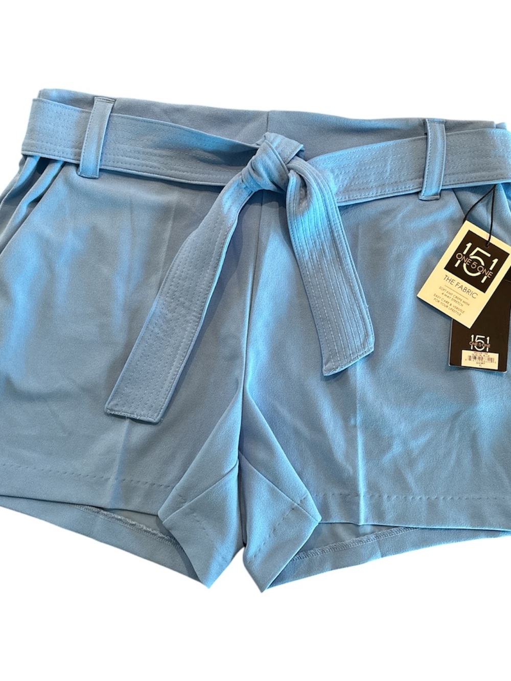High-Waist Light Blue Tie-Belt Women’s Shorts